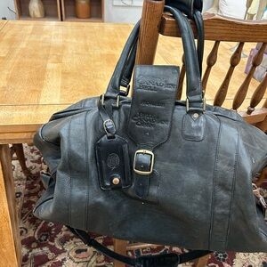 Vintage Black Leather Weekender Bag
